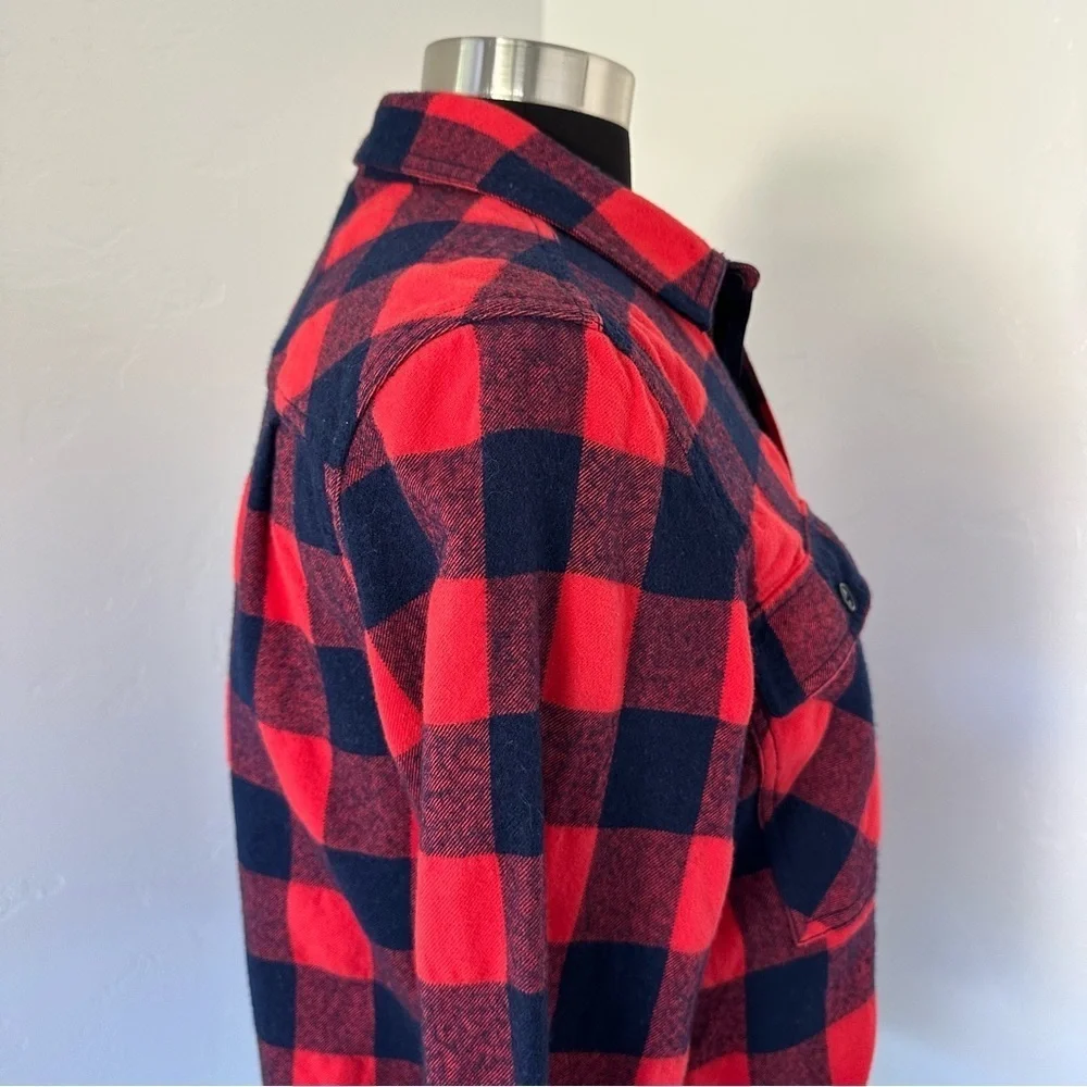 J. Crew Wool Blend Buffalo Check Navy Blue Red Plaid Shirt Shacket Size M